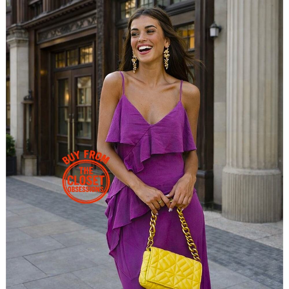 ZARA Purple Linen Blend Ruffle Midi Dress NWT Wedding Guest Resort - Picture 7 of 16